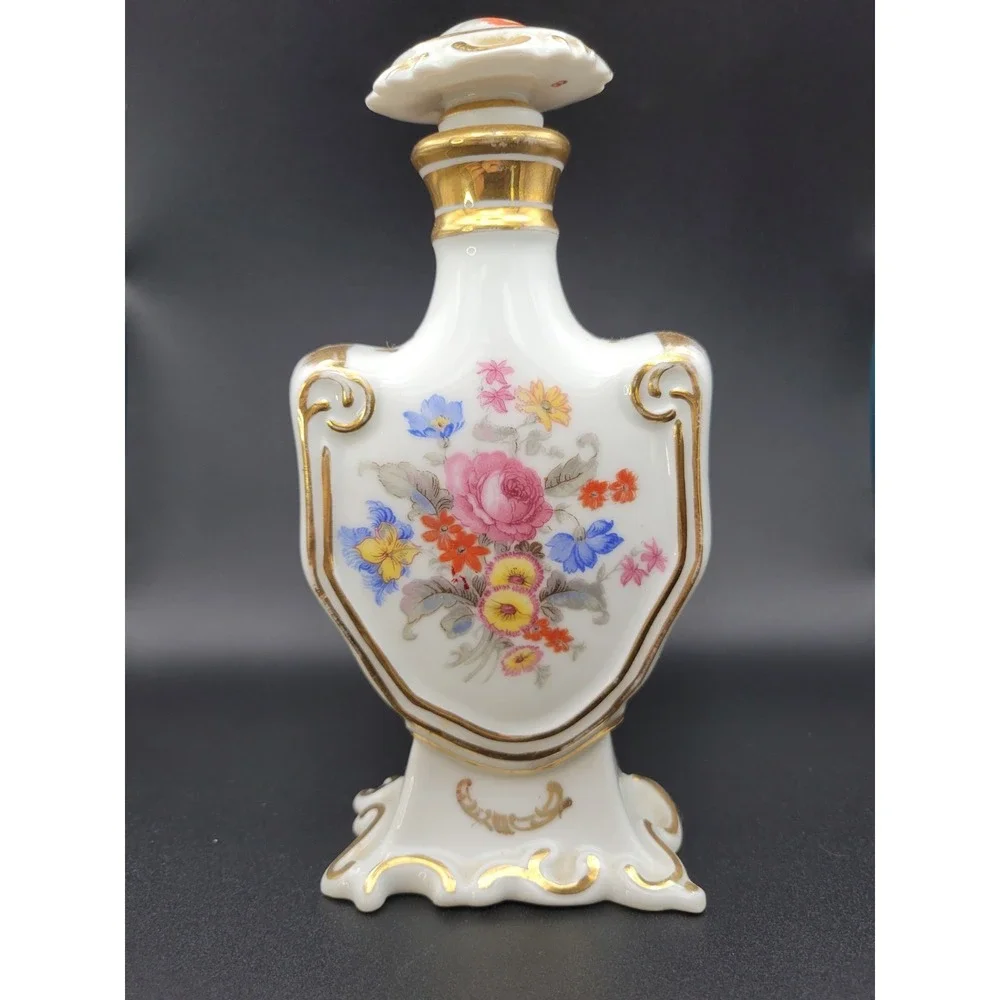VTG Pirkenhammer Czechoslovakia PerfumeBottle Floral Gold Gilt Stopper MARKED!
